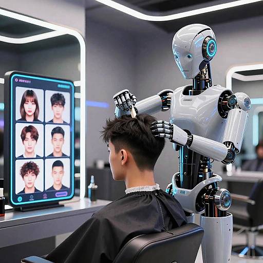 Futuristic Android Hairstylist Illustration