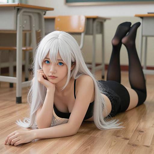 Playful Woman Reclining in Classroom