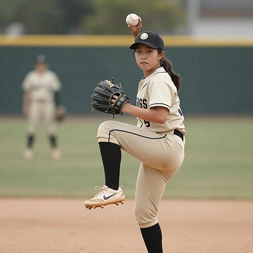 Dynamic Young Female Baseball Player Pitching