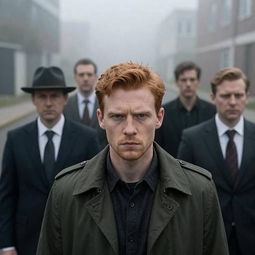 Urban Fog Scene with Intense Characters