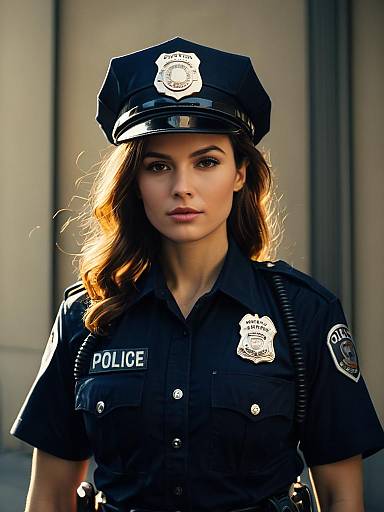 Stylish Dramatic Policewoman Cinematic Portrait