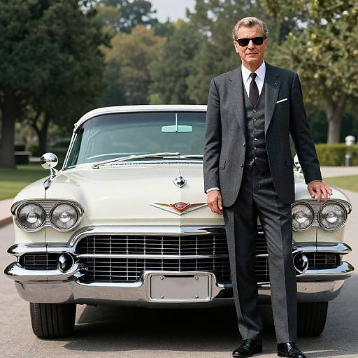 Hugh Hefner with 1956 Cadillac Classic