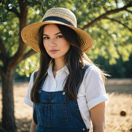 Young Woman in Farmer Costume with Straw Hat
