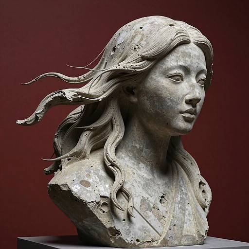Realistic Woman with Surreal Sculpture
