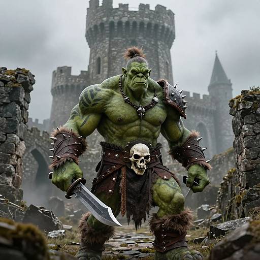 Muscular Orc Warrior in Ruined Castle