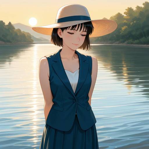 Elegant Girl by the Serene Riverside