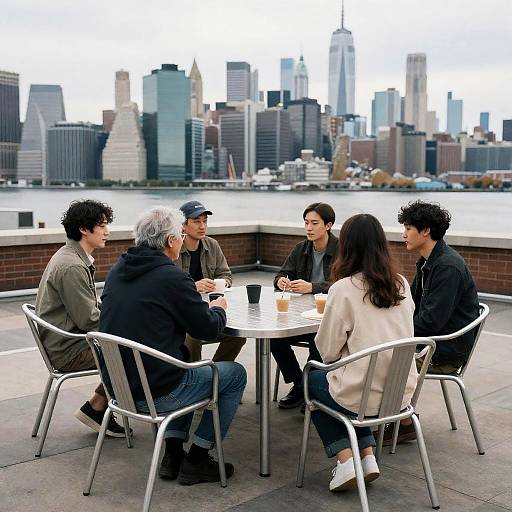 Rooftop Gathering with City Skyline View