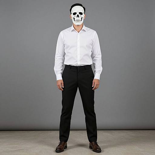 Man Wearing Skeleton Mask and Outfit
