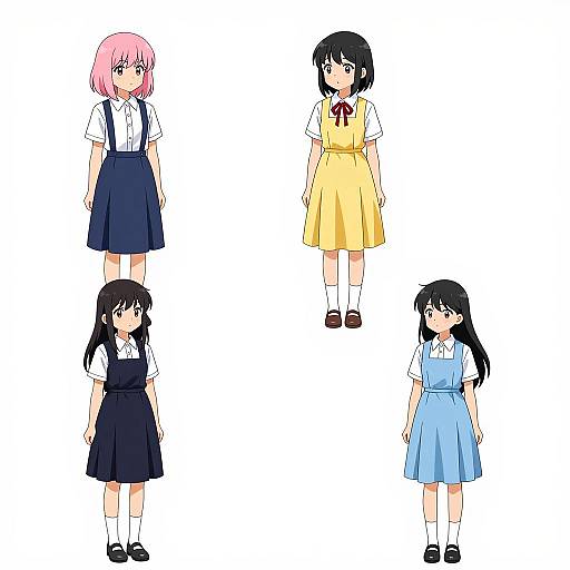 Four Anime Girls in School Uniforms