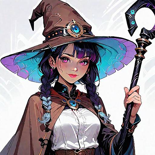 Smiling Witch Girl with Staff