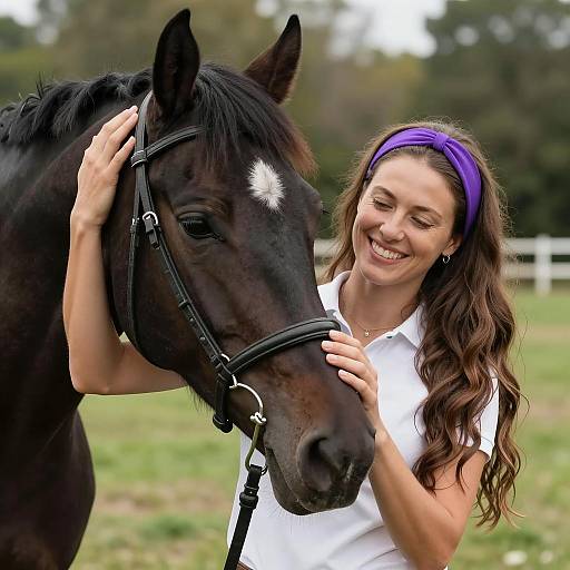 Smiling Woman with Horse in Nature