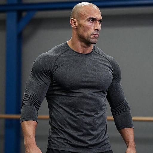 Muscular man in gray athletic shirt