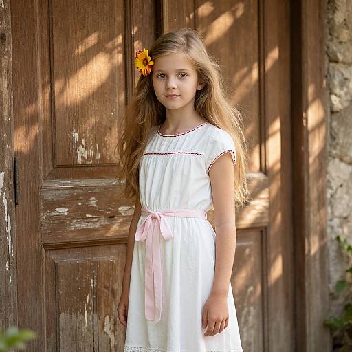 Young Girl in White Dress by Door