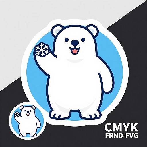 Digital cartoon of a white bear with blue circle background, waving, with smaller bear in speech bubble and 