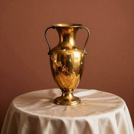 Antique Brass Vase with Gold Leaf on Satin