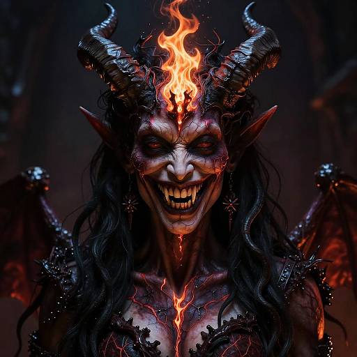 Sinister Demonic Face with Fiery Crown