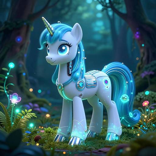 Magical Robotic Pony in Enchanted Forest