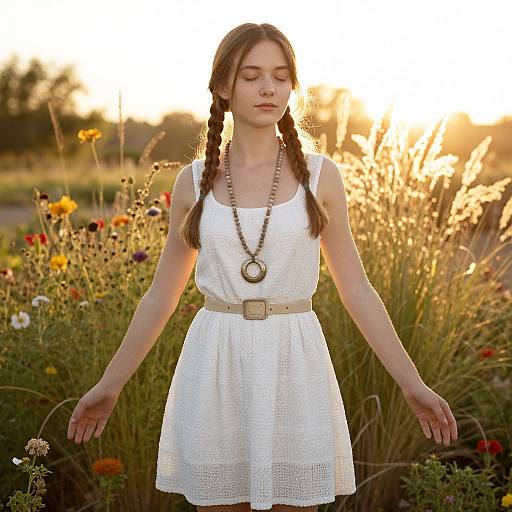 Sunlit Garden Woman in Braided Hair