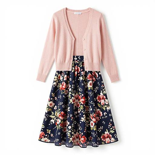 Floral Skirt with Pink Cardigan
