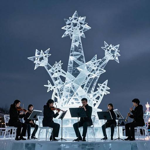 Orchestra Beneath Luminous Ice Sculpture