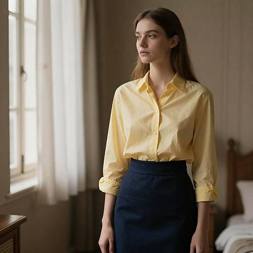 Contemplative Woman in Sunlit Room