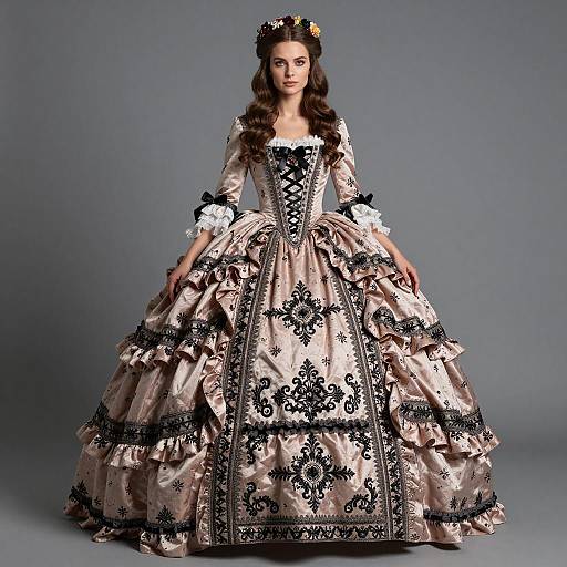 Woman in Baroque-Style Belle Gown Costume