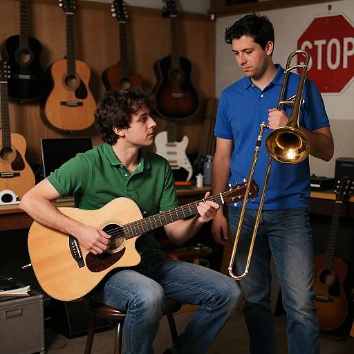 Musicians in a Rustic Workshop Scene