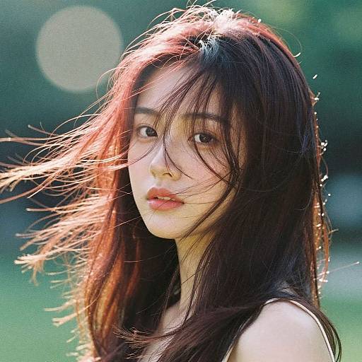 Realistic Analog Style Portrait with Windblown Hair