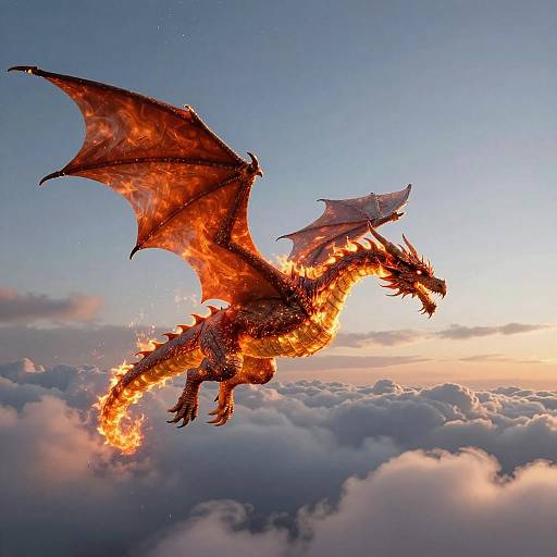 Fiery Dragon Soaring Above Clouds