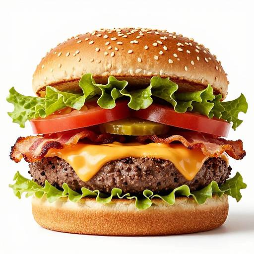 Bacon Cheddar Cheeseburger with Lettuce and Tomato