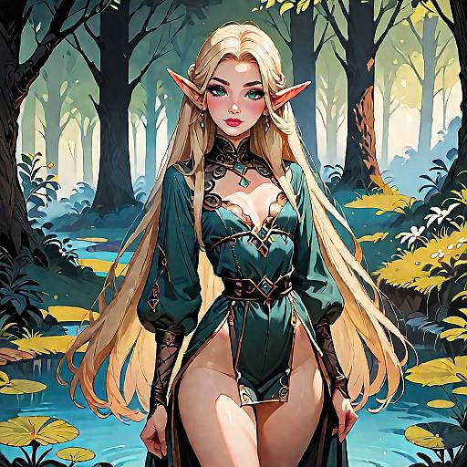 Aesthetic Elf Girl in Ancient Forest