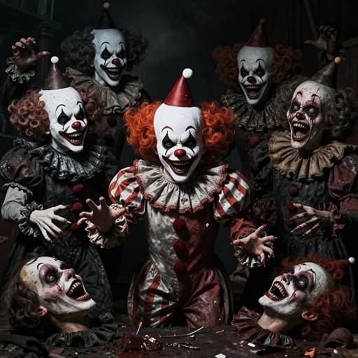 Dark Carnival with Grotesque Clowns