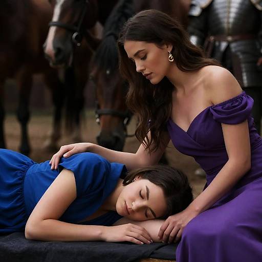 Intimate Scene of Two Women Amidst Horses