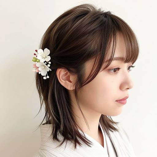 Layered Japanese Haircuts with Floral Accents