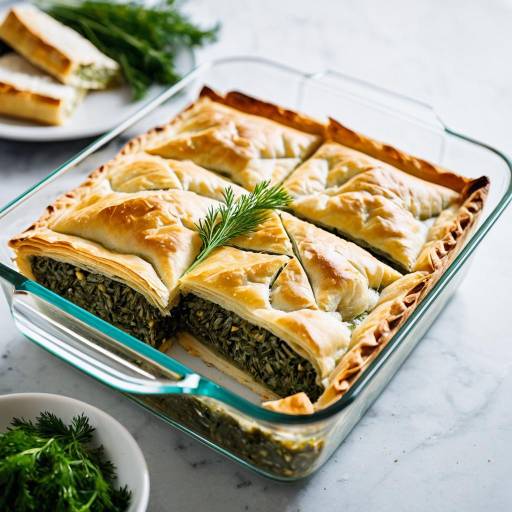 Traditional Greek Spanakopita in Glass Baking Dish