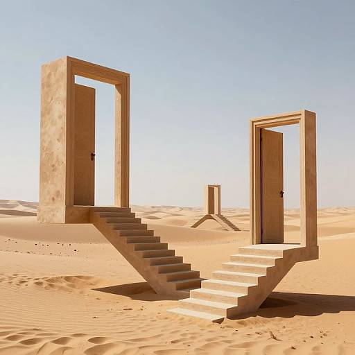 Surreal Desert with Floating Doorways
