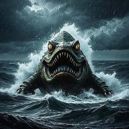 Fantasy Sea Monster Emerging from Stormy Ocean