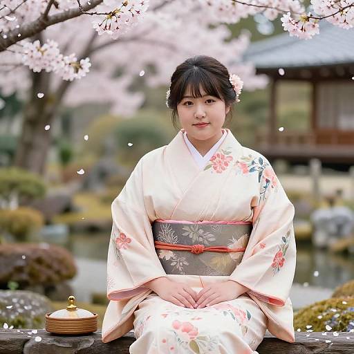 Serene Japanese Garden with Kimono