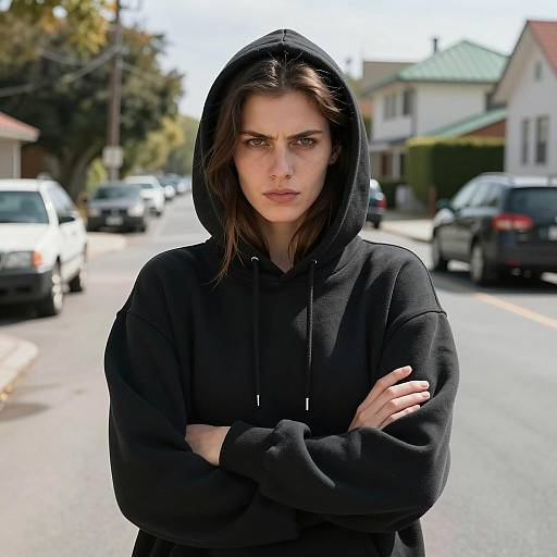 Intense Woman on a Sunlit Street