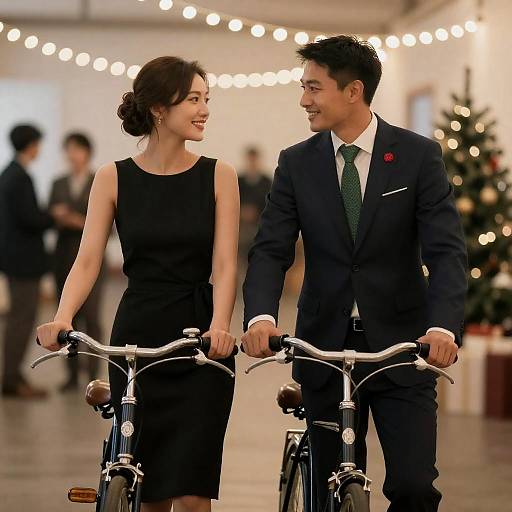 Romantic Formal Couple with Vintage Bicycle