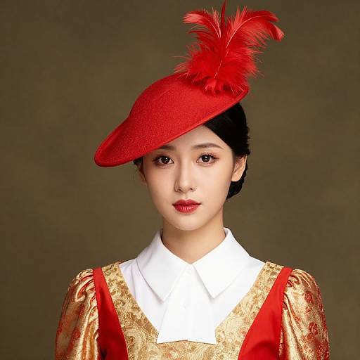 Elegant Woman in Red and Gold Dress