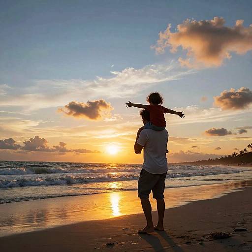Sunset Beach Walk with Child