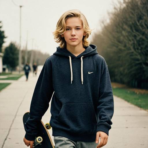 Teen Boy Walking with Skateboard
