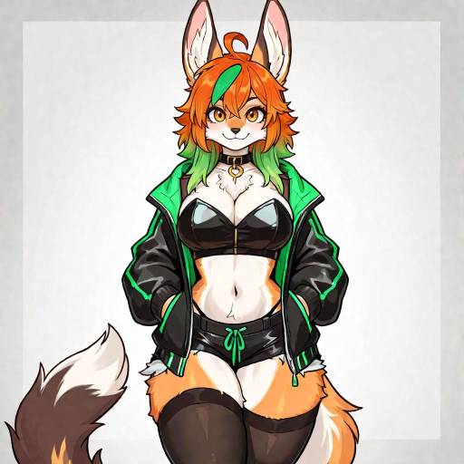 Furry Bunny Girl with Multicolored Hair