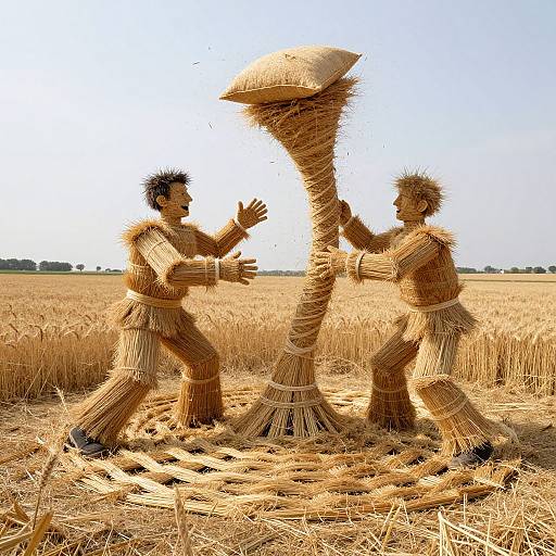 Straw Men Wrestling in Crop Circle Vortex