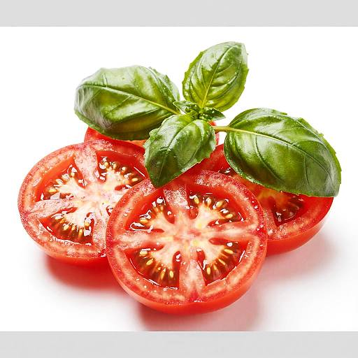 Fresh Tomato Slices with Basil Leaves