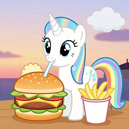 Iridescent Alicorn Foal with Burger