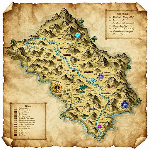 Detailed fantasy map of a mountainous region, labeled 