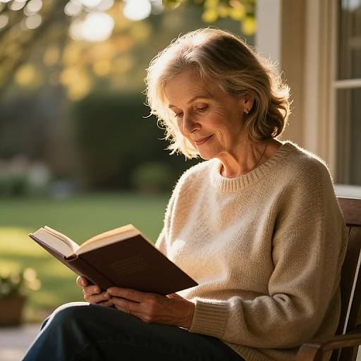 Photorealistic Mature Mom Reading Outdoors
