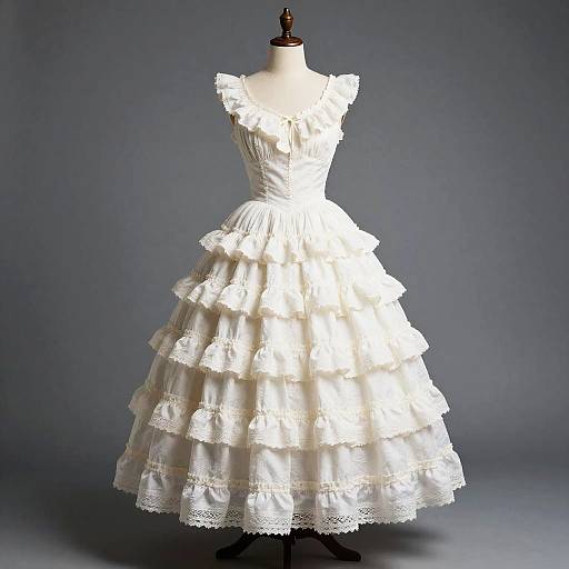 Vintage White Tiered Ruffled Dress